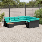 10-piece garden lounge set with cushions black poly rattan