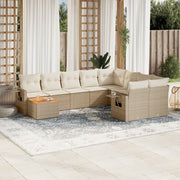 10-piece Lounge Set with Cushions Poly Rattan Beige