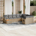 10-piece Lounge Set with Cushions Poly Rattan Beige