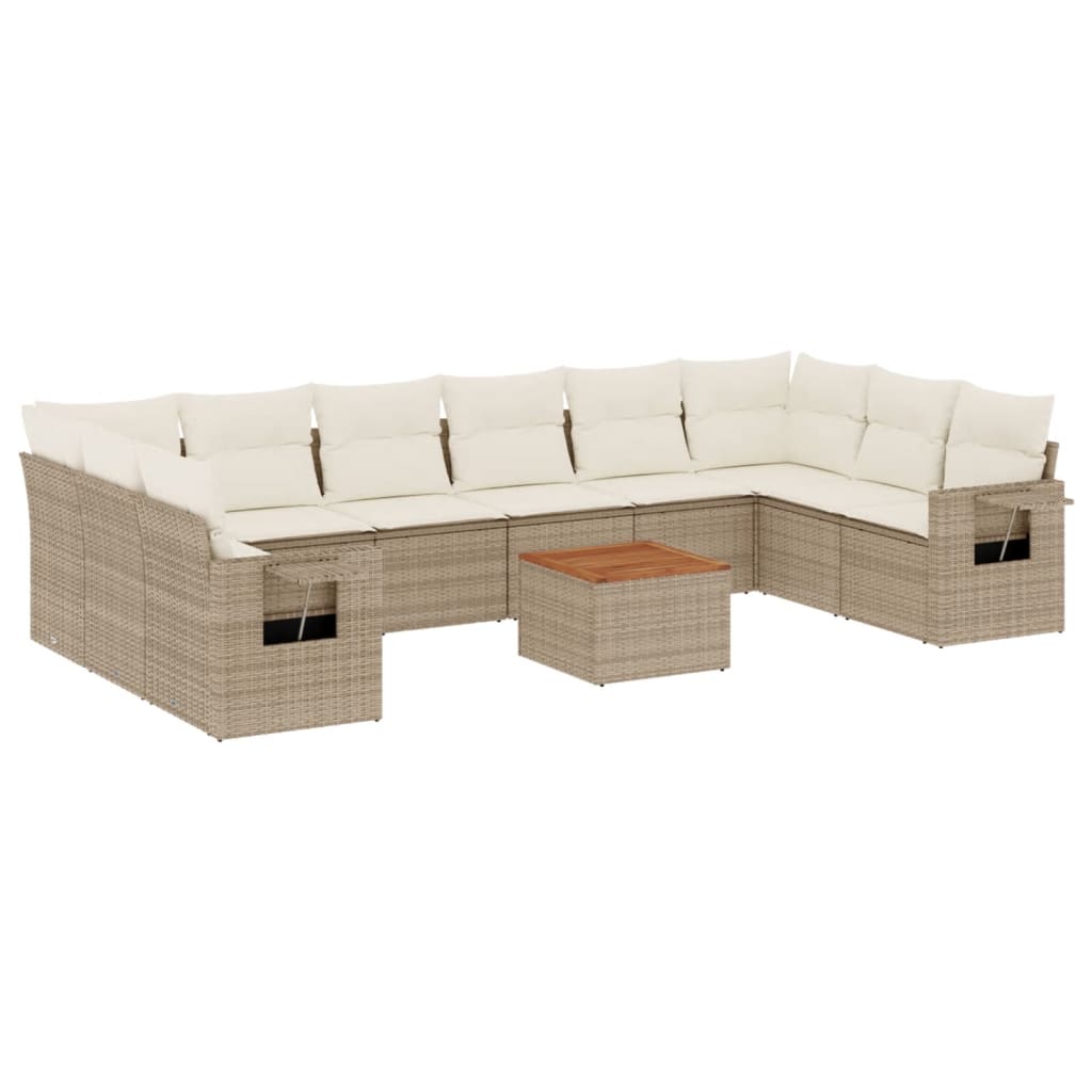 11-Delige Tuinset Met Kussens Poly Rattan Beige