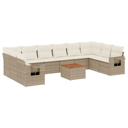 11-Delige Tuinset Met Kussens Poly Rattan Beige