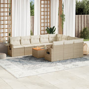 Loungeset 11-delig poly rattan beige met kussens