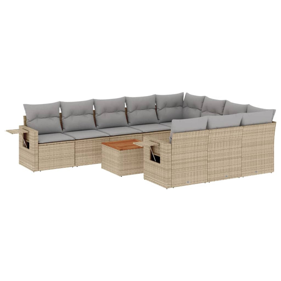 11-Delige Tuinset Met Kussens Poly Rattan Beige