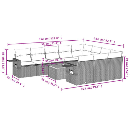 11-Delige Tuinset Met Kussens Poly Rattan Beige