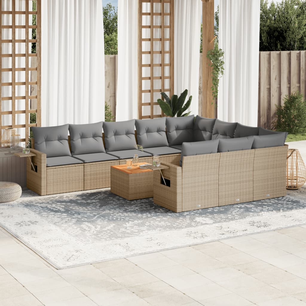 11-Delige Tuinset Met Kussens Poly Rattan Beige
