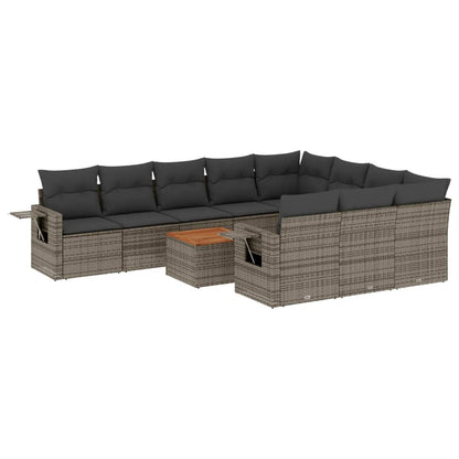 11-Delige Loungeset Met Kussens Poly Rattan Zwart