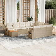 Tuinset 11-delig poly rattan beige met kussens