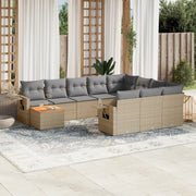 Tuinset 11-delig poly rattan beige met kussens