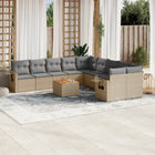 11-piece Garden Furniture Set with Cushions, Poly Rattan, Beige