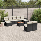 10-piece Loungeset with Cushions Poly Rattan Black
