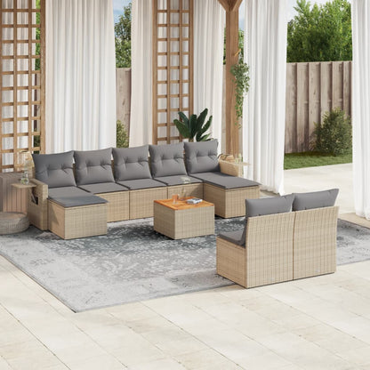 10-Delige Loungeset Met Kussens Poly Rattan Beige