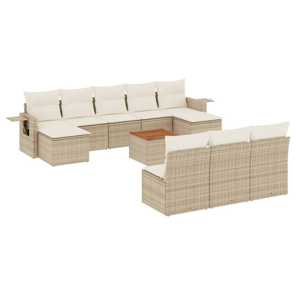 11-delige Tuinset met kussens poly rattan beige