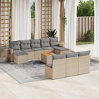 11-piece Garden Furniture Set with Cushions, Poly Rattan, Beige