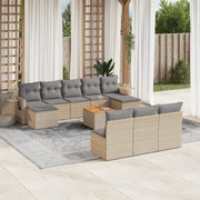 Tuinset poly rattan 11-delig beige met kussens