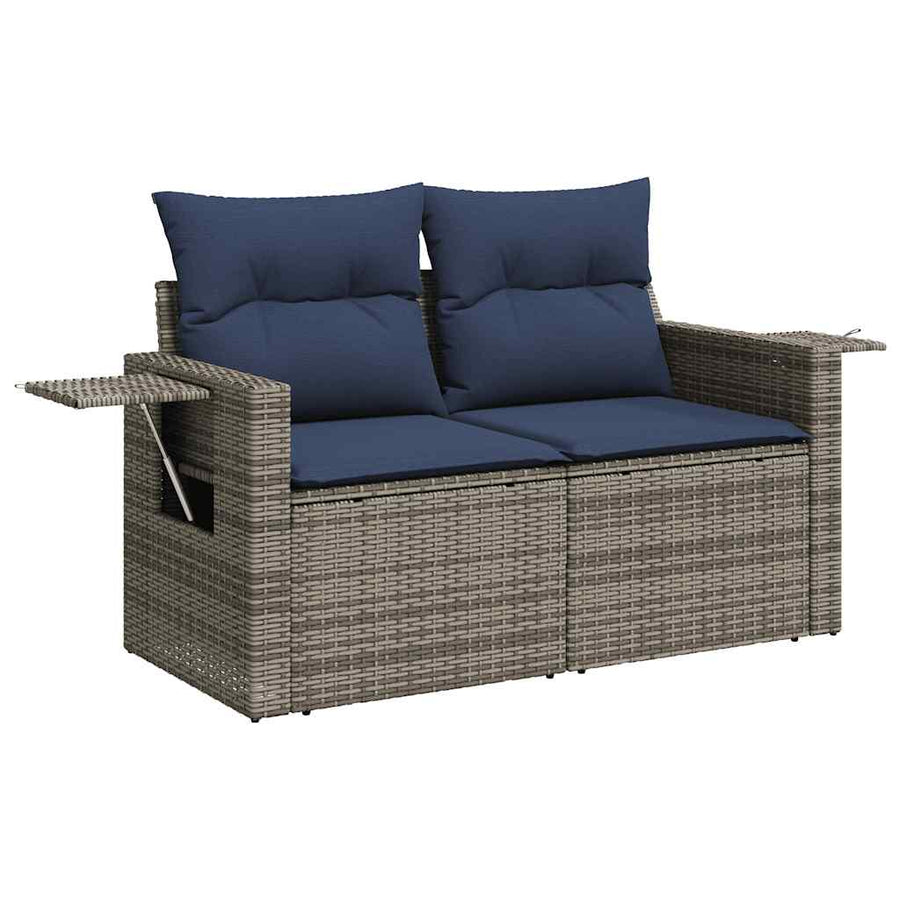 11-delige tuinbankset met kussens, grijs polyrotan