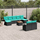 10-piece garden lounge set with cushions black poly rattan