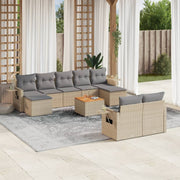 10-piece Lounge Set with Cushions Poly Rattan Beige