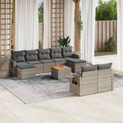 10-piece Lounge Set with Cushions Poly Rattan Grey