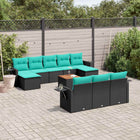 11-piece garden sofa set with cushions, black poly rattan