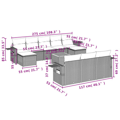 11-Delige Tuinset Met Kussens Poly Rattan Beige