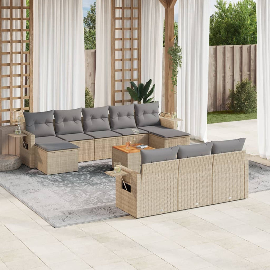 11-Delige Tuinset Met Kussens Poly Rattan Beige