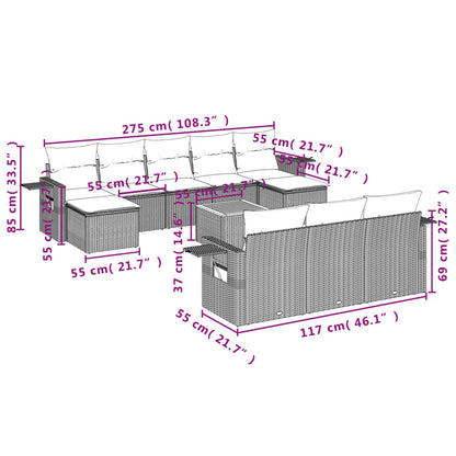 11-Delige Loungeset Met Kussens Poly Rattan Grijs