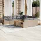 12-piece lounge set with cushions poly rattan beige