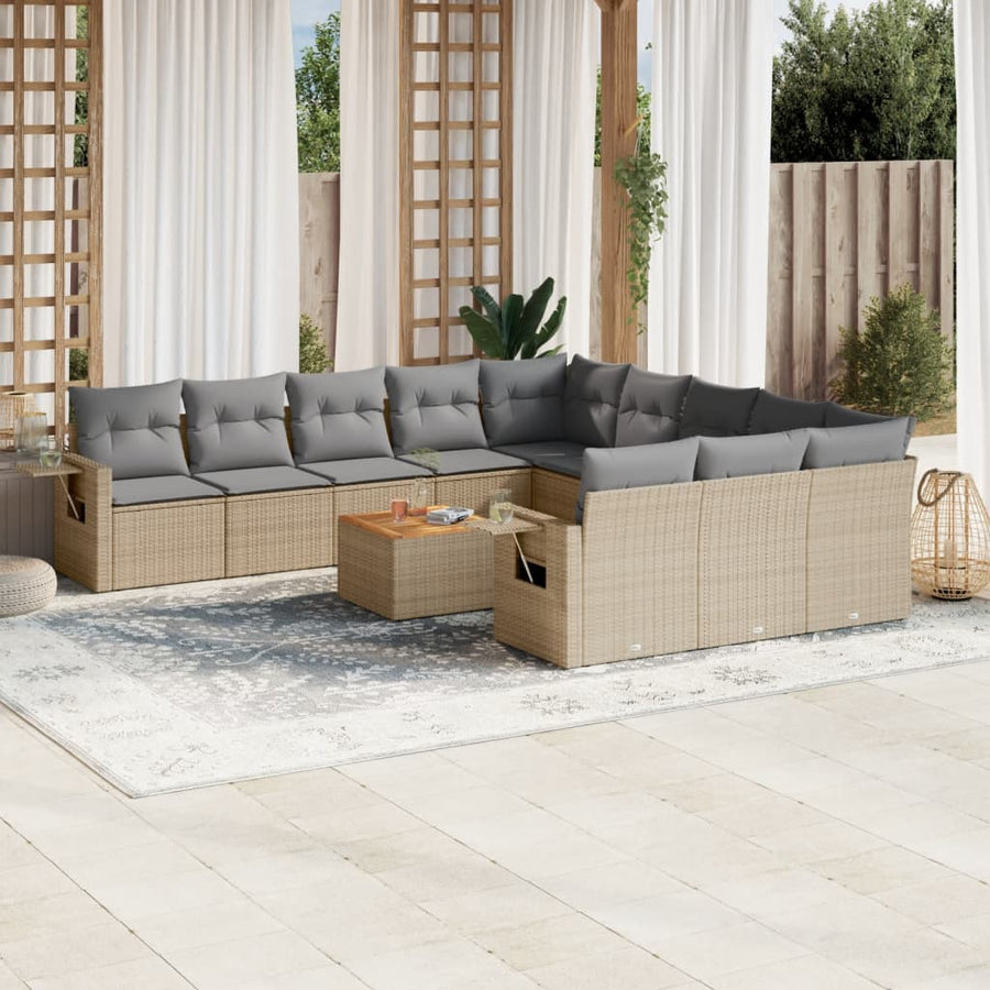 12-Delige Loungeset Met Kussens Poly Rattan Beige