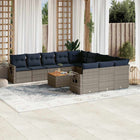 12-piece garden lounge set with cushions, grey poly rattan
