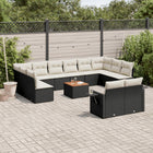 13-piece Lounge Set with Cushions, poly rattan black