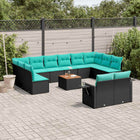 13-piece garden sofa set with cushions in black poly rattan