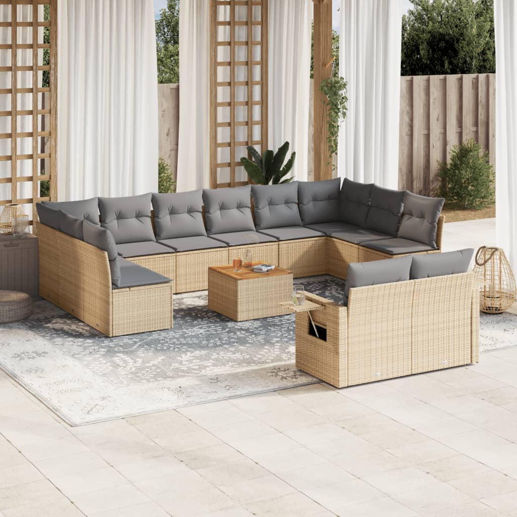 13-Delige Loungeset Met Kussens Poly Rattan Beige