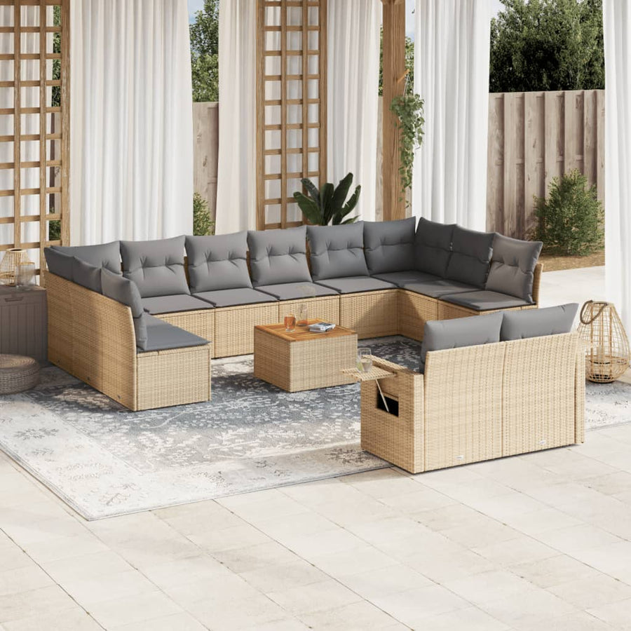 13-Delige Loungeset Met Kussens Poly Rattan Beige