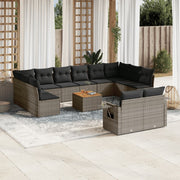 13-piece Lounge Set with cushions poly rattan grey