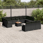 14-piece Lounge Set with Cushions, Polyrattan Black