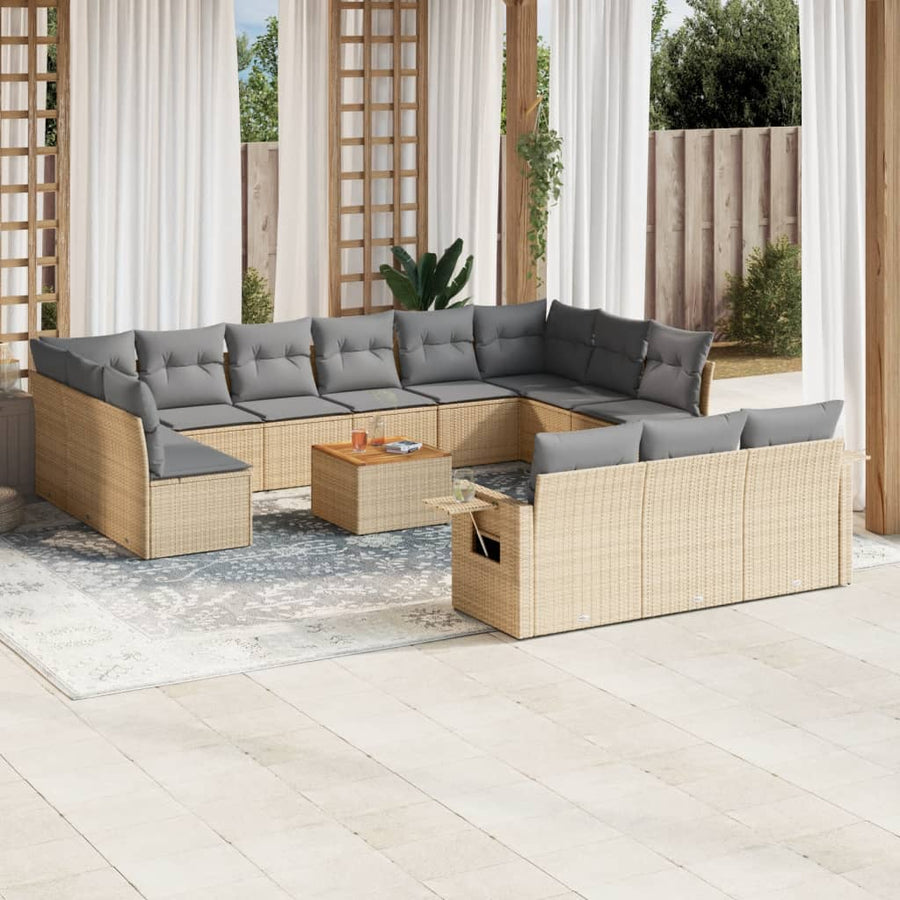 14-Delige Loungeset Met Kussens Poly Rattan Beige
