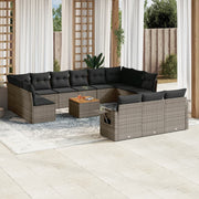 14-piece Lounge Set with Cushions poly rattan grey
