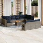 14-piece garden lounge set with cushions, grey poly rattan