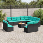 13-piece garden sofa set with cushions in black poly rattan