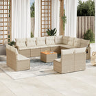 13-piece Lounge Set with cushions poly rattan beige