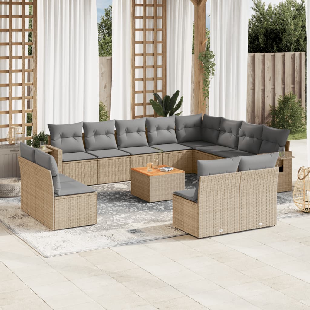 13-Delige Loungeset Met Kussens Poly Rattan Beige