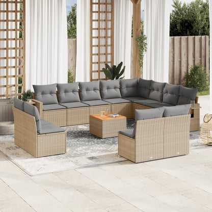 13-Delige Loungeset Met Kussens Poly Rattan Beige