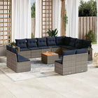 13-piece garden sofa set with cushions, grey poly rattan