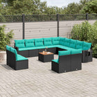 14-piece poly rattan garden lounge set with cushions in black