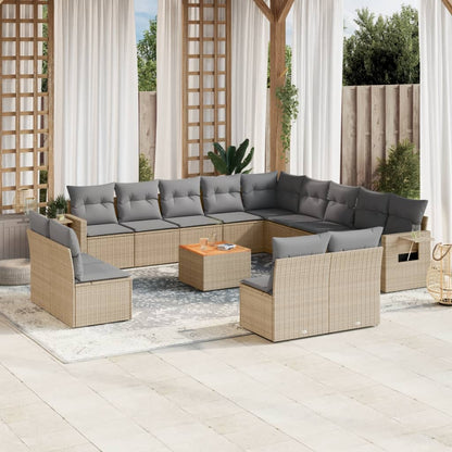 14-Delige Loungeset Met Kussens Poly Rattan Beige