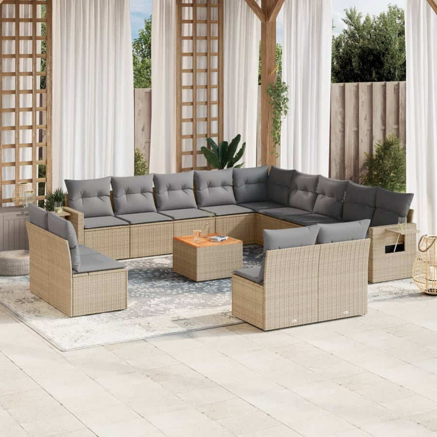 14-Delige Loungeset Met Kussens Poly Rattan Beige