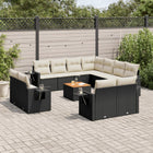Loungeset poly rattan zwart 12-delig