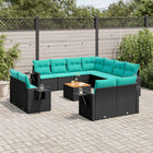 12-piece garden lounge set with cushions black poly rattan