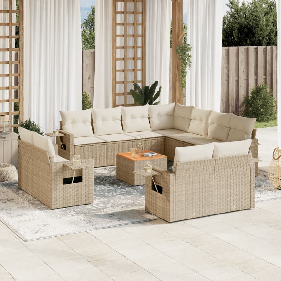 12-Delige Loungeset Met Kussens Poly Rattan Beige