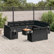 13-piece Lounge Set with Cushions, poly rattan black